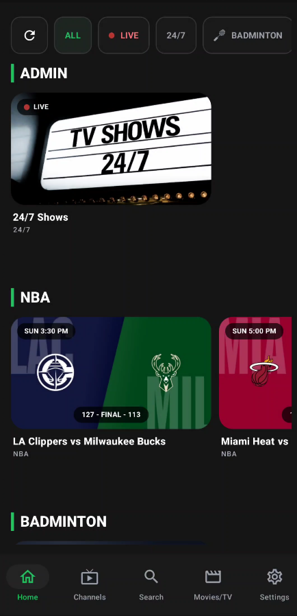 Streamcorner Android app main screenshot.