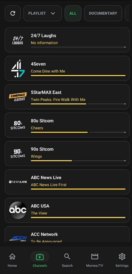 Streamcorner Android app secondary screenshot.